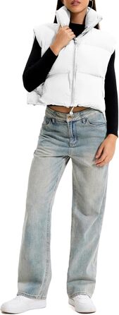 Стежка Daen з коміром-стійкою, застібка на блискавку, коротка жилетка, утеплена, білий, XXL