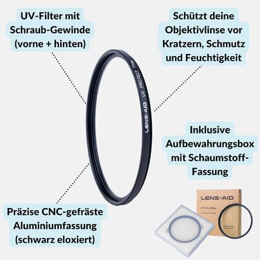 Фільтр об'єктива Lens-Aid UV 77mm зі склом Schott B270 - захист від ультрафіолету, 18-шарів покриття проти подряпин, пилу та піску, ефект лотоса (стійкий до олії та води)