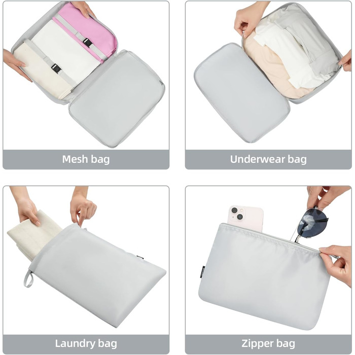 Набір органайзерів для подорожей BAGAIL (10 шт.) – сірий. Організатори для валізи, ручної поклажі, аксесуарів