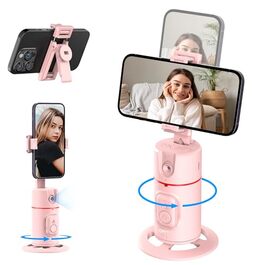 Автоматичне штатив для розпізнавання облич, без додатків, розумна підставка для телефону з пультом дистанційного керування, поворотна на 360° тримач для камери/смартфона, штатив для Vlogs/TikTok (Рожевий)