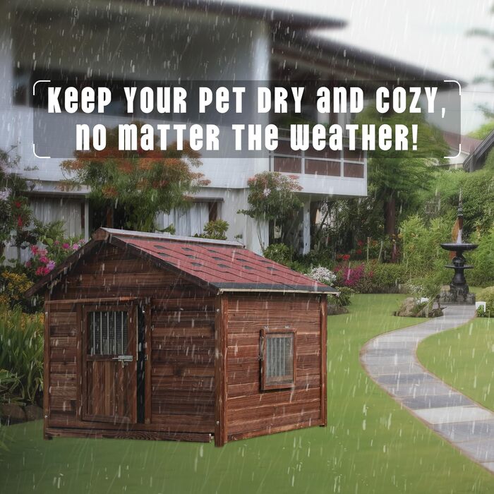 Великий вольєр для собак на вулицю з масивного дерева, тепла собача будка, вольєр з піднятим дном для великих собак, (дерево, 2XL) Дерево 2XL