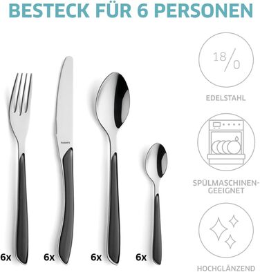 Набір столових приборів Kuppels Prisma для 6 осіб з нержавіючої сталі, рожеві ручки | 24-частини | Нержавіючі столові прибори | Миючі в посудомийній машині