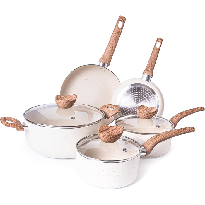 Non-stick cookware set - Induction cooktop cookware set - 5-piece kitchen cookware with lids - Cooking cream granite pot pots and pans - from Nuovva
