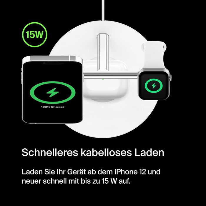 Belkin MagSafe 3-в-1 Бездротова Зарядка: Швидка Зарядка для iPhone, Apple Watch та AirPods (Біла)