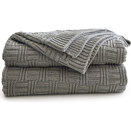 Бавовняна ковдра Longhui з в'язаним візерунком, 127x152 см, для дивану, крісла, ліжка, пляжу, декору дому, сіра ковдра, подарунковий мішечок