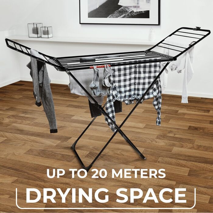 Сушарка для білизни Vileda King з мотузкою 20 м, тримач для дрібних речей, білий/чорний