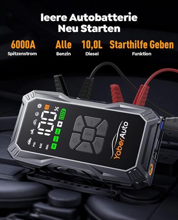Powerbank для авто YaberAuto з компресором, 6000A, 23800mAh, 150PSI, Jump Starter (для бензинових та 10.0L дизельних двигунів), LCD дисплей, 500 люмен, аварійне світло