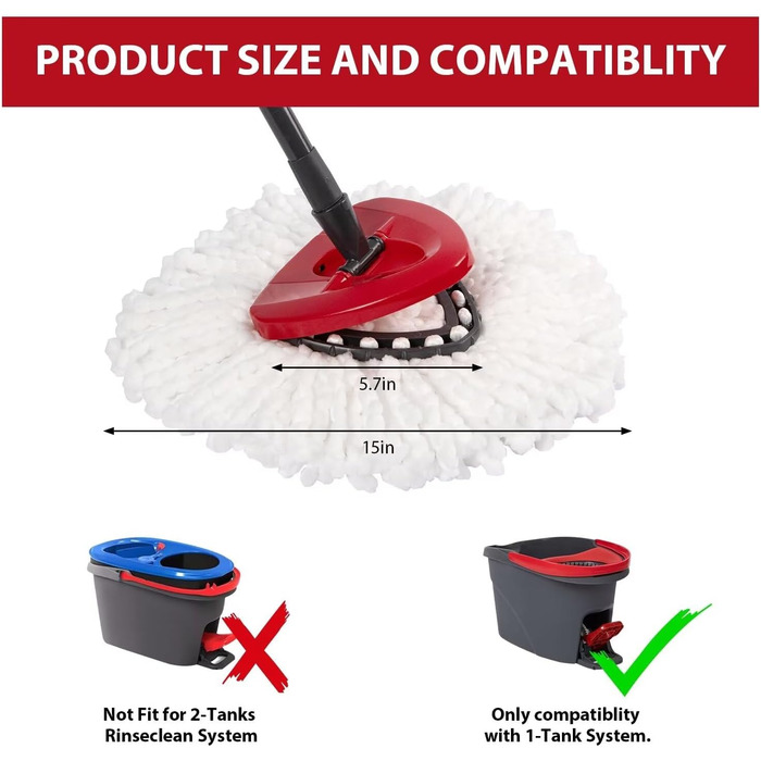 Replacement heads for Ocedar Mop, replacement head, EasyWrin Spin Mop heads, easy cleaning, 5 pieces