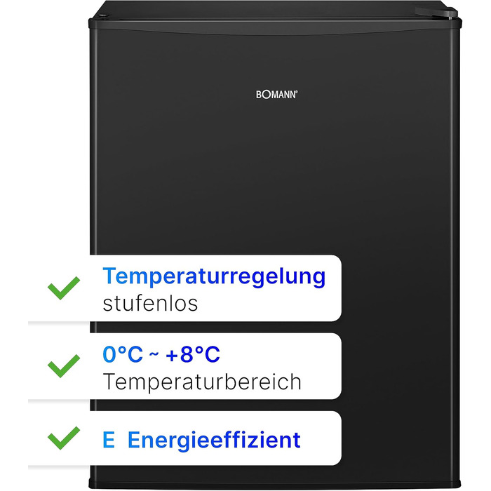 Міні-холодильник Bomann 58 л з 2 скляними полицями, регулювання температури, чорний (KB 7347, 2023)