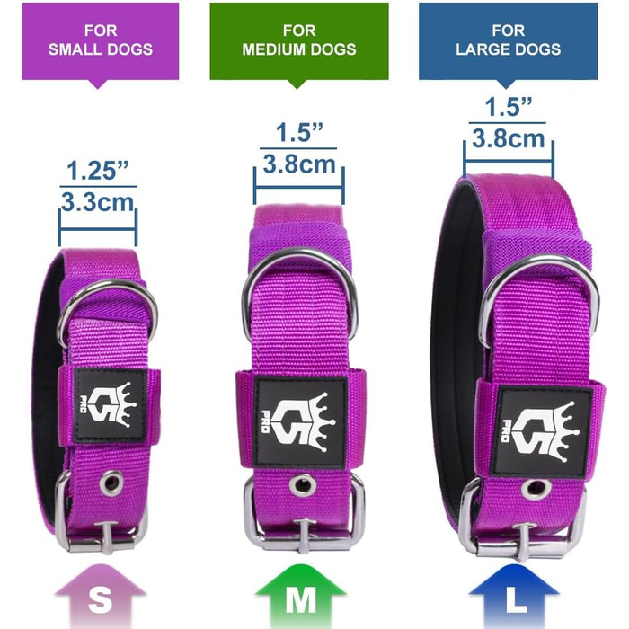 Тактичне нашийник для собак TSPRO, міцний, з металевою застібкою, 3.8 см, регульований, для середніх та великих собак (розмір M, 40-48 см), колір: фіолетовий
