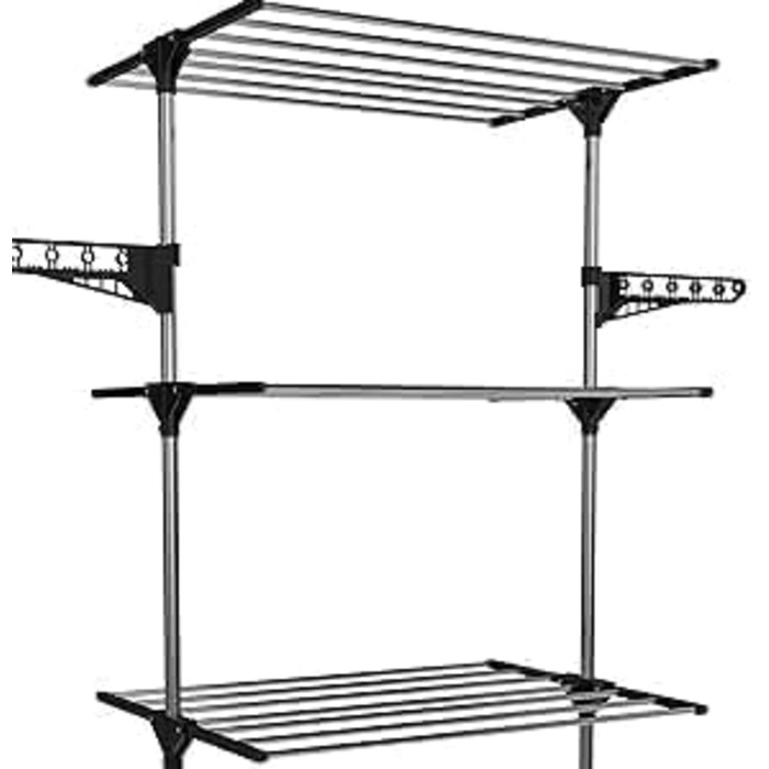 Сушарка для білизни Hyfive для дому - 4 яруси, складана, економна, з полицею для взуття, нержавіюча сталь, легке зберігання - чорна