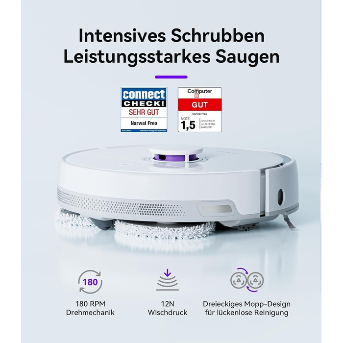 Робот-пилосос NARWAL з функцією миття, 8000Pa, 8N, станція самоочищення 3.5L, LDS-лазерна навігація, керування через додаток, для килима/шерсті домашніх тварин