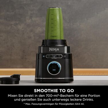 Ninja 2-in-1 Detect Power Mixer Pro with Single Serve - 1200W Power Blender with Pitcher & 2 Single Serve Cups - Smoothie, Vegetable & Frozen Drink Mixer - TB301EU