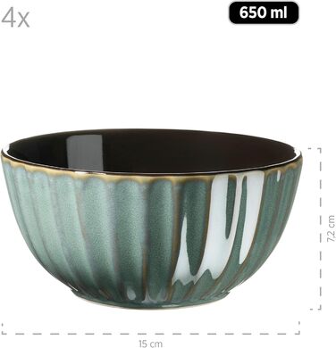 MÄSER Confino Dinnerware Set - 20 Piece Ceramic Dinner Set for 4 - Vintage Style with Black Accents (Petrol Color)