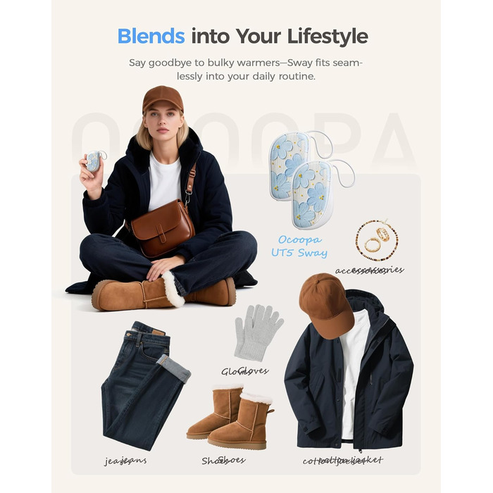 Електричні грілки для рук OCOOPA 2 шт., багаторазові 4000mAh, подарунок на Новий Рік для жінок, 1.5 см, зимові аксесуари, UT5 Sway Wiesengeflüster (Ocoopa x Artist Edition) (Блакитні квіти (Ocoopa x Artist Edition))