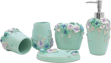 LUANT Bathroom Accessories Set, 5-Piece Bathroom Gift Set with Soap Dispenser, Pump, Toothbrush Holder, Cup, and Soap Dish, Durable Bathroom Set Decoration Ideas (blue)