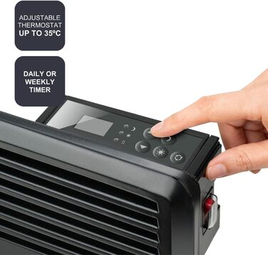 Електрична керамічна стінова панель Black+Decker BXWSH2000E з цифровим термостатом, 2000 Вт, програмована, з пультом керування та LED-дисплеєм, PTC-система