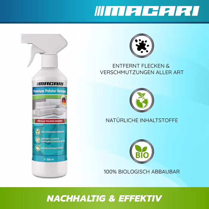 Macari Leather Care 500ml Balsam + 500ml Cleaner + 2 Sponges + Leather Brush Premium Leather Leather Cleaner Set Beeswax for Leather Couch, Car, Furniture, Jacket, Clothing, Sofa, Handbag, Shoes, Saddle Leather Fat (Upholstery Cleaner + Brush)