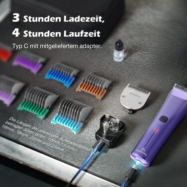 Професійна машинка для стрижки собак з запасним лезом, 5-в-1, фіолетовий колір