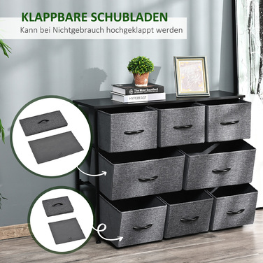 HOMCOM 8-Drawer Fabric Chest of Drawers Storage Cabinet Dresser with Handles, Metal Frame, Modern Design Closet for Bedroom, Living Room Dark Grey | Aosom