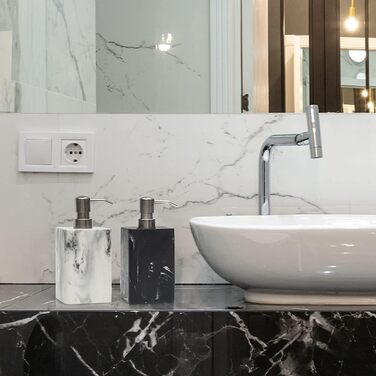 Набір дозатора для мила в ванну кімнату, чорний та білий, стиль мармуру, з нержавіючою срібною помпою, декоративний дозатор для рідкого мила та лосьйону, багаторазовий, квадратний, для кухні, 450 мл