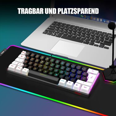 Бездротовий комплект клавіатури та миші RedThunder 60% для геймінгу та офісу, QWERTZ DE, USB, чорний/білий