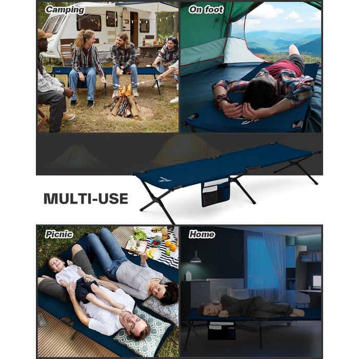Розкладне ліжко Sportneer для кемпінгу та відпочинку на природі (199x73 см, блакитне)