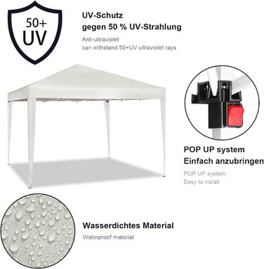 WOLTU Pop-Up Pavilion, Waterproof Folding Pavilion, Sun Shelter, Event Pavilion, Garden Pavilion for Patio, Camping, Festival, Pagoda Tent made of Oxford Fabric with Metal Frame, 3 x 3 m, Beige, PVL0002be