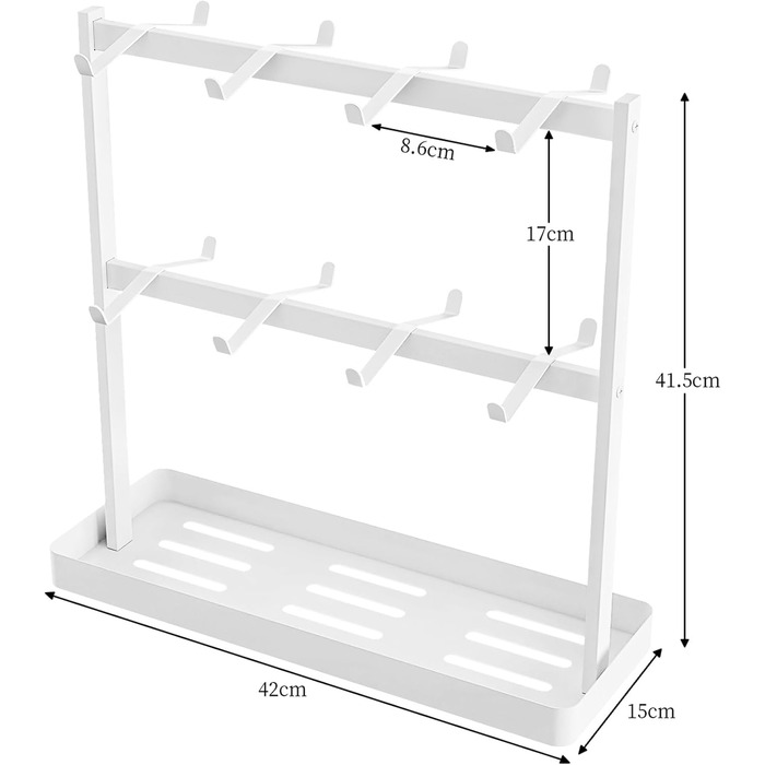 YUMORE Mug Rack with 16 Hooks, Mug Stand, Metal Coffee Cup Holder with Storage Bottom, Coffee Cup Holder, Cup Rack for Kitchen, Dining Room, Cafe Counter, 42 * 15 * 41.5cm (White)