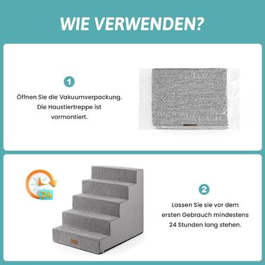 COZY KISS Dog Stairs for Small Dogs, 5 Steps Wide Pet Stairs for Bed Couch Car, 60cm High High-Density Foam Cat Stairs with Removable Cover (Gray, 75x50x60cm, 5)