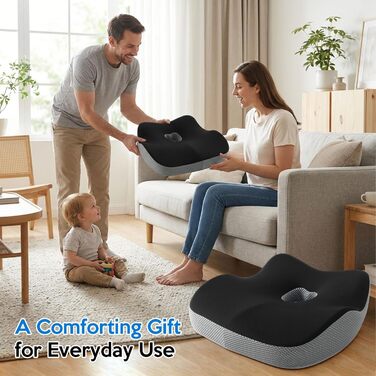 Подушка для офісного крісла з Memory Foam: ортопедична підтримка куприка, зменшення тиску, широка подушка для офісу, авто, інвалідного візка - чорний/сірий