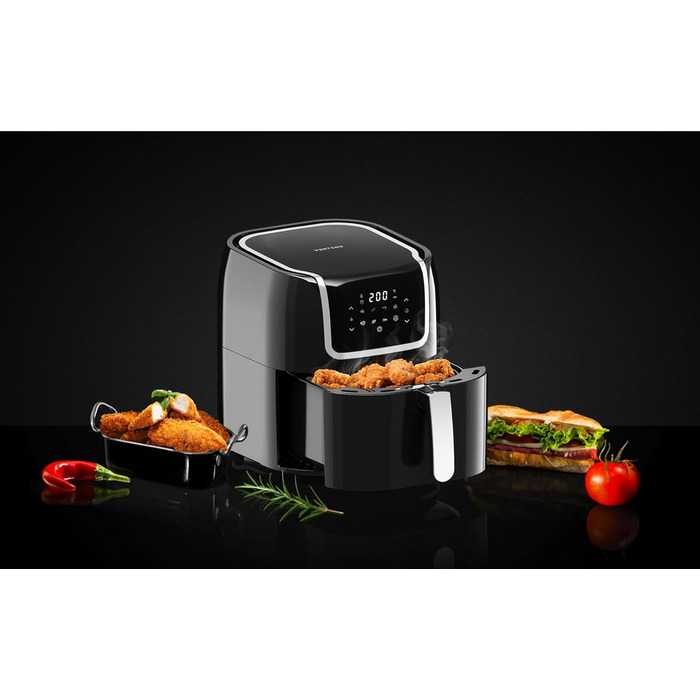 Фритюрниця VERTENZ Taste 70, 7,7 л, аерофритюрниця XXL, 1800 Вт, LED-екран, 8 програм, антипригарний кошик, без олії, чорна