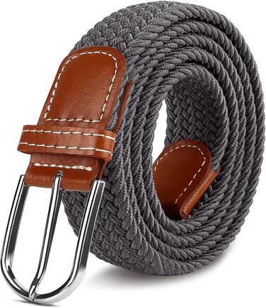 Багатокольоровий тканинний еластичний ремінь для жінок та чоловіків, плетений гольф-ремень, для джинсів, спортивних штанів, темно-зелений для розміру талії 38'-42' (темно-сірий, для розміру талії 32'-37')