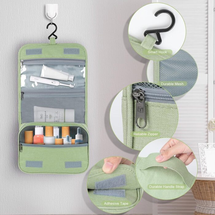 AiQInu Кульотутрюм для підвішування, унісекс, косметичка-органайзер для подорожей з гачком, бірюзовий (зелений)