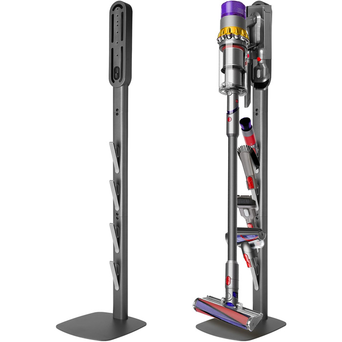 Кріплення та зарядний стан для пилососів Dyson V8–V15 та Gen5 – настінний тримач для акумуляторного пилососа з органайзером для насадок, щіток та кабелю, темно-сірий