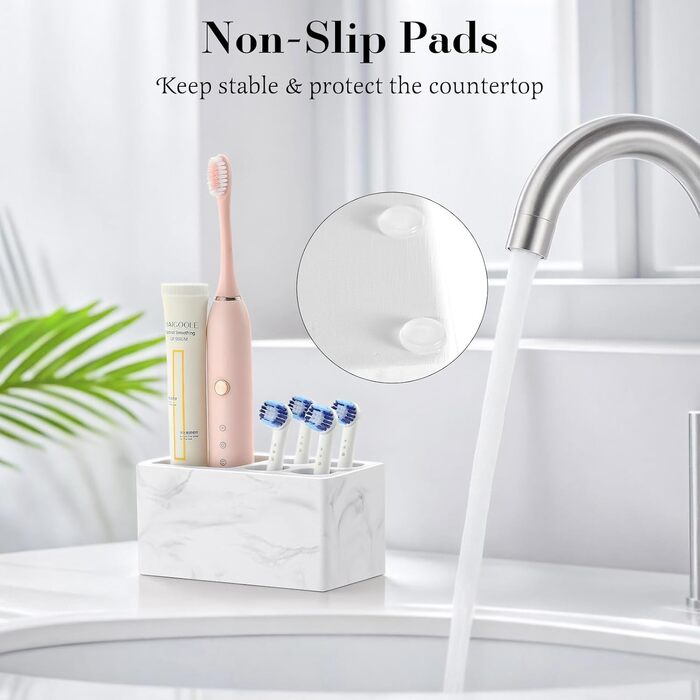Тримач для зубних щіток Luxspire з 5 відділеннями, з пісковику, для ванної кімнати, електричний, органайзер для зубних щіток та пасти, білий мармур, 1 шт.