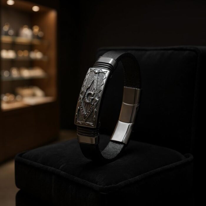 Чоловічий шкіряний браслет UNIQAL 'Premium Style' з нержавіючої сталі, чорний, 19 см | Безкоштовна подарункова коробка