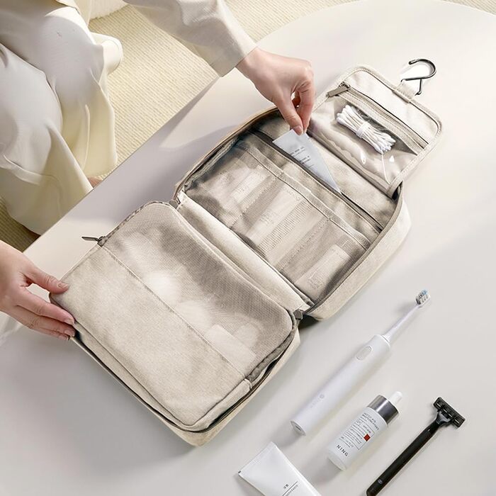 Чоловіча та жіноча сумка-органайзер для косметики та туалетних аксесуарів - велика сумка для душу, бежева