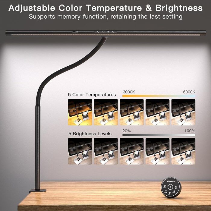 LED лампа настільна EYOCEAN з жестами та пультом, 24W, 80см, для офісу, читання, архітекторів, дизайнерів, чорна