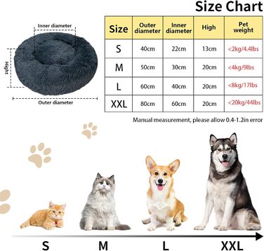 Кругле ліжко для котів та собак, 60 см, м'яке, плюшеве, миється, сірий (S_Dark Grey)