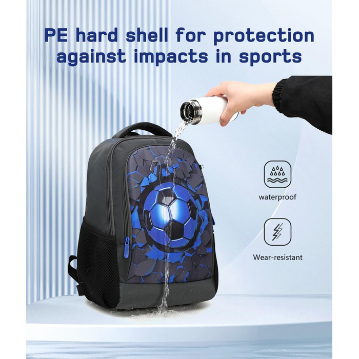Дитячий рюкзак Cusangel для дівчаток та хлопчиків, ергономічний, регульований, водостійкий, з нагрудним ременем (футбольний, чорний)