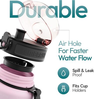 Embrava Best Sport Water Bottle - 1000ml - fast-flowing, flip-top leak-proof lid that opens with a click - non-toxic, BPA-free & eco-friendly Copolyester-Tritan plastic (Blossom Breeze)