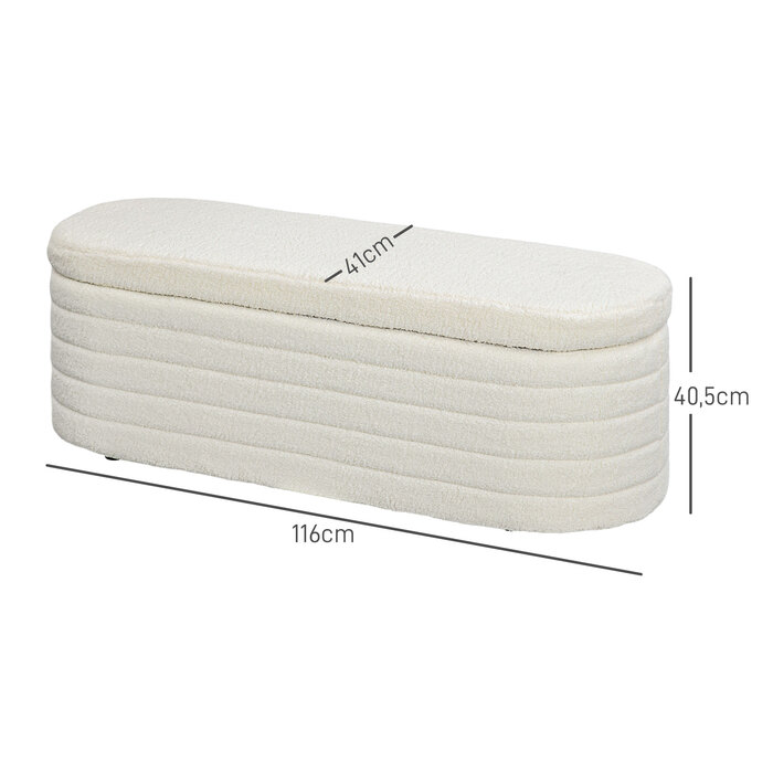 HOMCOM Bedroom Bed Bench with Storage and Wooden Legs, High Stability, Teddy Fleece, 120 kg Load Capacity, 116x41x40.5 cm, Cream White