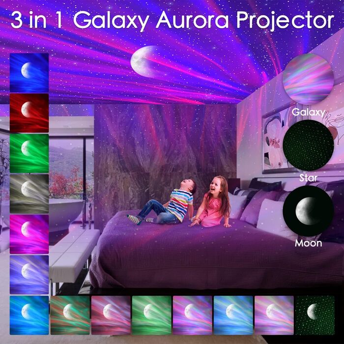 iBell LED Star Projector, Northern Lights Projector Night Light Aurora Polar Light Lamp with 14 Light Modes & White Noise Timer, Galaxy Star Projector Kids Adults Gift for Room Decor