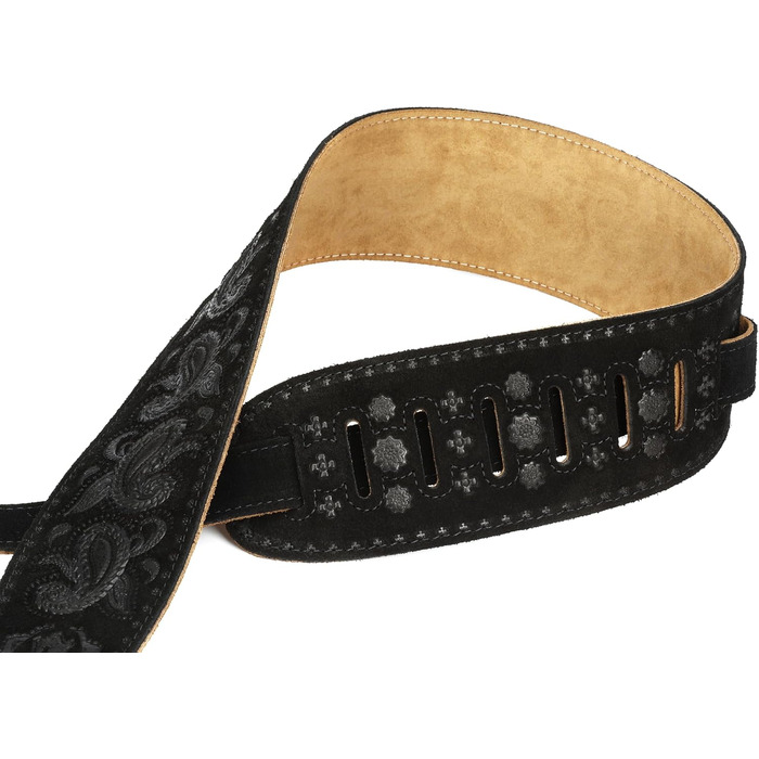 Гітарний ремінь Levy's Leathers з замшевої шкіри, чорний, з візерунком Paisley, ширина 7,6 см (PMS44T03-BLK)