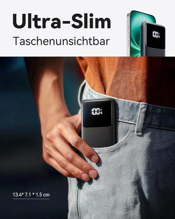 Power Bank INIU, 10000mAh, Швидка зарядка USB-C, PD3.0 QC4.0, Сумісний з iPhone, Samsung, iPad, Чорний