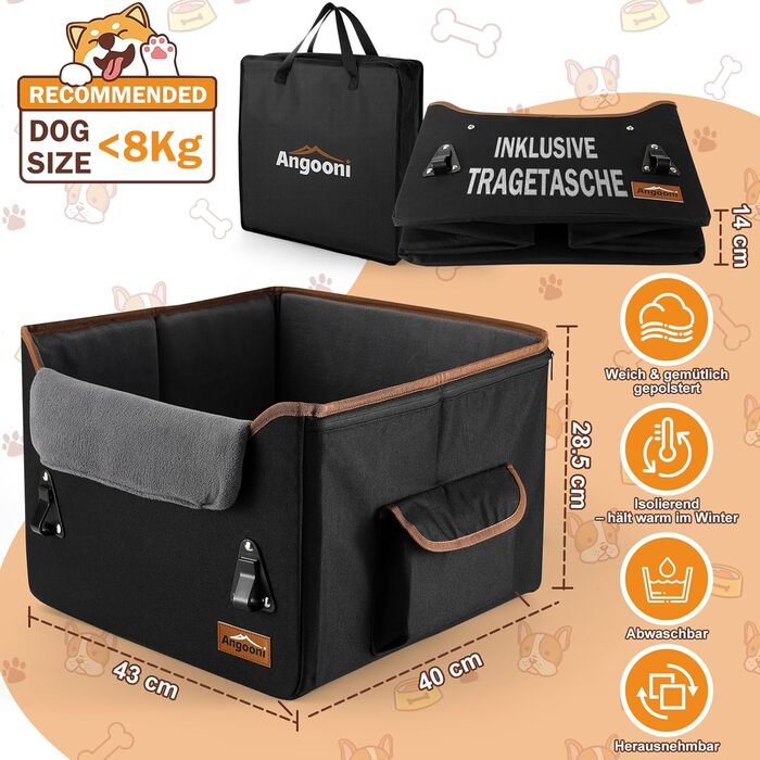 Автокрісло для собак: безпечне та комфортне з кишеньками та плюшевим подушкою (чорний)