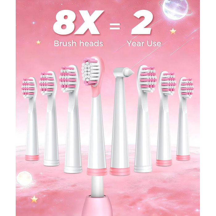 Звукова зубна щітка Schallzahnbürste для дорослих, 8 насадок, 40 000 VPM, 5 режимів, до 30 днів роботи, швидка зарядка, водонепроникна IPX7 (Рожева)