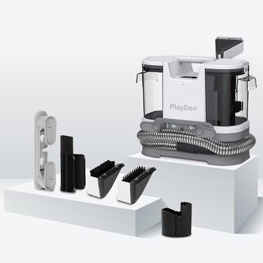 Апарат для чищення м'яких меблів та килимів: волого-пилосос, 450W, з щіткою для шерсті тварин. Підходить для диванів, килимів, автосидінь та сходів (біло-сірий)