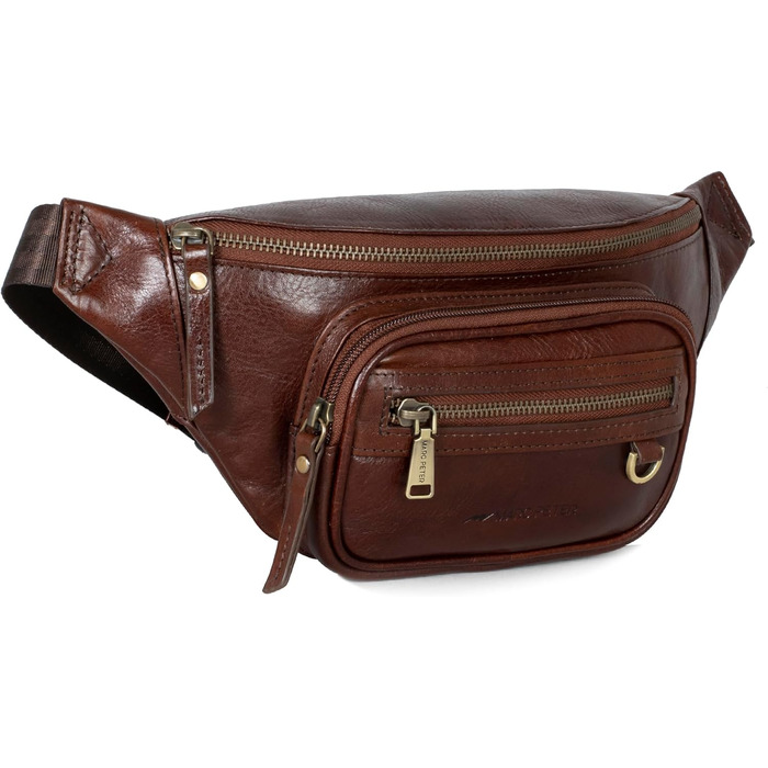 Чоловіча поясна сумка Marc Peter® Varadero з натуральної шкіри Наппа | Перехресна сумка на пояс для чоловіків та жінок | Сумка на пояс з регульованим ремінцем | Шкіряна сумка-чокер | Сумка через тіло (Чорний шоколад)